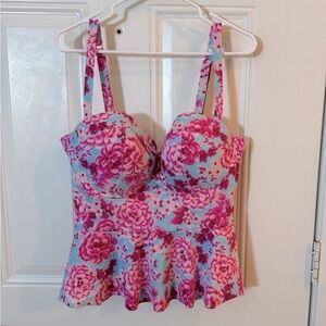 Torrid Size 3 Blue and Pink Floral Swim Top